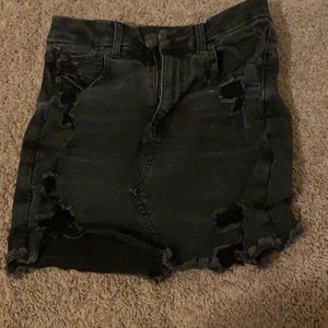 Black denim ripped skirt